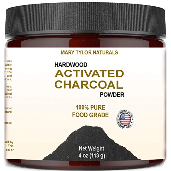 Activated Charcoal Powder, Large 4 oz Jar, Made in the USA Hardwood Activated Charcoal, For Teeth Whitening, DIY Masks, Face, Skin, Detoxifies, Helps Digestion, Treats Poisoning by Mary Tylor Naturals