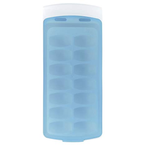 OXO Good Grips No-Spill Ice Cube Tray with Silicone Lid, 8.8 oz, White/Blue