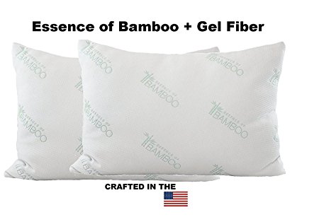 Essence of Bamboo Gel Fiber Pillows - Down Alternative, Hypoallergenic .9 Micro Denier Filled Pillows with Bamboo Derived Rayon / Poly Cover (Queen 2-Pack, Extra Soft) Crafted in the USA