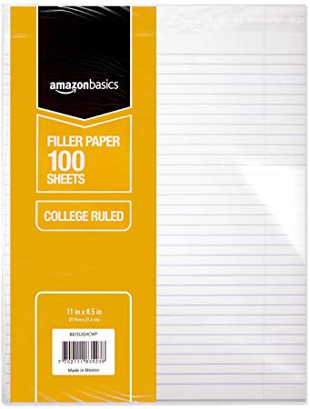 AmazonBasics College Ruled Loose Leaf Filler Paper, 100-Sheet, 11" x 8.5", 6-Pack