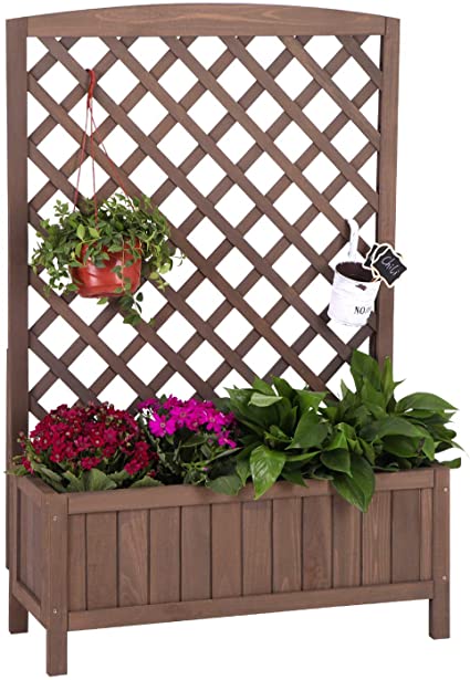Aivituvin Raised Garden Bed Planter Box with Trellis for Flower Outdoor Standing Lattice Panels for Gardening or Yard 31" L x 12" W x 47" H