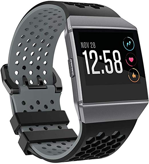 Bossblue Compatible Fitbit Ionic Bands For Women Men Large Small,Soft Silicone Waterproof Breathable Replacement Accessories Sport Strap For Ionic Smartwatch.(Black/gray, Large(6.7"-8.4"))