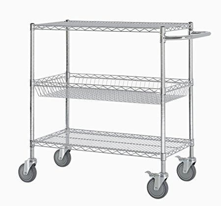 Excel ESC-361840C NSF Certified Heavy Duty Commercial Grade Wire Shelving Cart, 36 x 18 x 40-Inch, Chrome