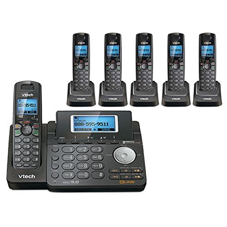 VTech DS6151-11 DECT 6.0 2-Line Expandable Cordless Phone   (5) DS6101-11 Accessory Handset, Black