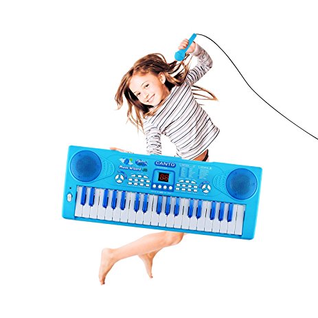 Sanmersen Kids Piano Keyboard 37 Key Multi-function Portable Electronic Digital Piano Play with Double Speakers Colorful Lights Educational Toy for Toddlers Children