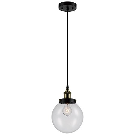 Globe Electric Daario 1-Light Hanging Pendant, Bronze Finish, Antique Brass Decorative Socket, Clear Glass Shade, 65269