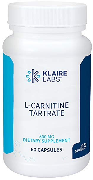 Klaire Labs L-Carnitine Tartrate - 500 Milligrams High Strength Amino Acid, Stabilized L-Carnitine for Longer Shelf-Life with No Synthetic D-Carnitine (60 Capsules)