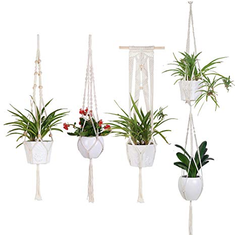 YXMYH Macrame Plant Hangers - 4 Pack Hanging Planter in Different Designs - Handmade Indoor Wall Hanging Planter Plant Holder - Modern Boho Home Decor