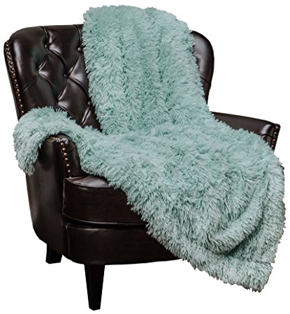 Chanasya Super Soft Long Shaggy Chic Fuzzy Fur Faux Fur Warm Elegant Cozy With Fluffy Sherpa Aqua Blue Throw Blanket (50" x 65") - Solid Shaggy Turquoise