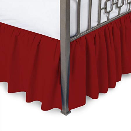 Sleepwell Burgundy Solid, Full Size Ruffled Bed Skirt 24 inch Drop Split Corner,100 Percent Pure Egyptian Cotton 400 Thread Count, Wrinkle & Fade Resistant