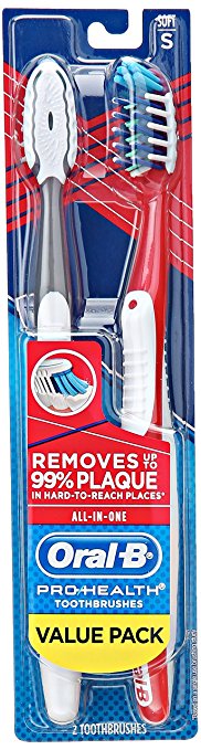 Oral-B Pro-Health All-In-One Toothbrush for Hard to Reach Places, 40S - Soft, Pack of 2