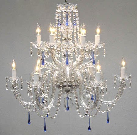 AUTHENTIC ALL CRYSTAL CHANDELIER CHANDELIERS WITH BLUE CRYSTALS!