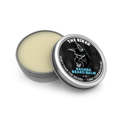 Badass Beard Care Beard Balm - The Biker Scent, 1 oz - All Natural Ingredients, Keeps Beard and Mustache Full, Soft and Healthy, Reduce Itchy and Flaky Skin, Promote Healthy Growth
