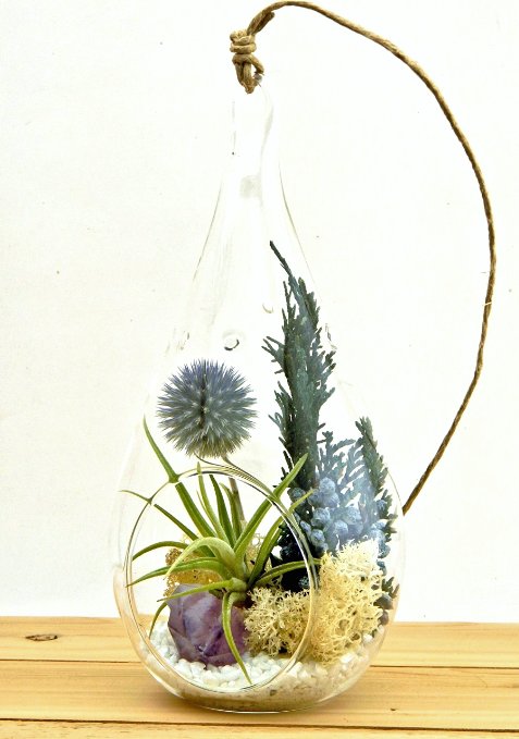 Small Air Plant Terrarium Kit with Purple Amethyst Crystal / Shabby Country Chic / Teardrop Glass Kit Only