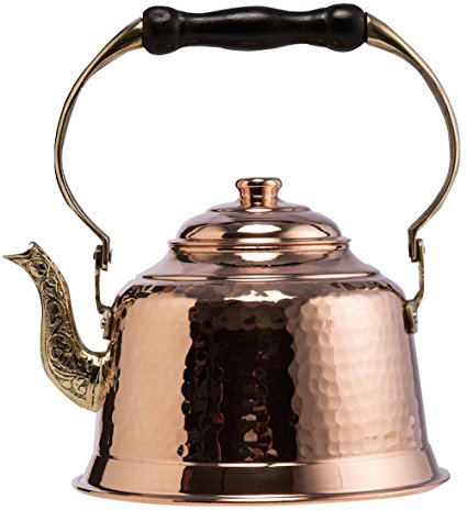 CopperBull Heavy Gauge 1mm Thick Hammered Copper Tea Pot Kettle Stovetop Teapot (1.6-Quart)