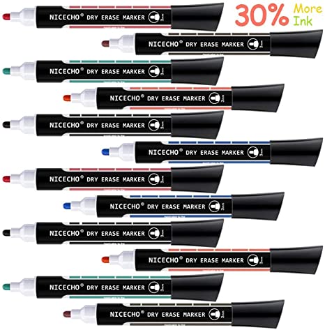 Dry Erase Markers, 12 Pack Fine Point Whiteboard Marker Pens, Assorted Colors with Low-Odor Ink Perfect for School, Office, Home