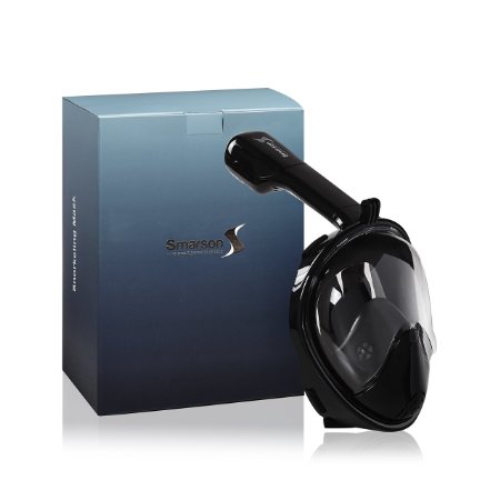 Smarson Full Face Anti-Fog and Anti-Leak Snorkel Diving Mask with 180 Degree Viewing Area and Action Camera Mount