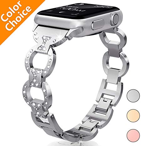 HiGoing Bling Band Compatible with Apple Watch Band 38mm 40mm, Diamond Rhinestone Stainless Steel Metal Replacement Wristband Strap iWatch Series 4 3 2 1 (Silver)