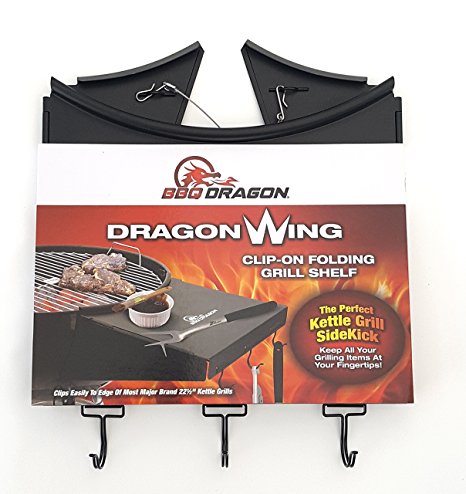 BBQ Dragon Clip-on Shelf for 22" Charcoal Grills - Steel Side Table Accessory Folds to Store Inside Barbecue Grill