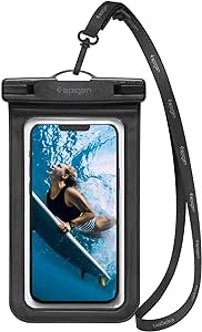 Spigen Aqua Shield Universal Waterproof Phone Pouch Cellphone Dry Bag Case, IPX8 Certified Depths for iPhone 15 14 13 12 11 Pro Max Mini Plus Xs XR, Galaxy S24 S23 S22 S21 Plus Ultra, Pixel - Black