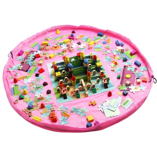 Homecube Large 59 Inches Diameter Baby Kids Play Floor Mat Toy Storage Bag Organizer Pink