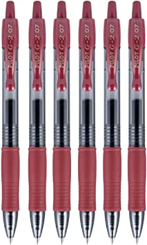 PILOT G2 Premium Refillable & Retractable Rolling Ball Gel Pens, 0.7mm Fine Point, Burgundy, 6-Pack