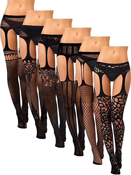 6 Pairs Women Fishnet Thigh-High Stockings Tights Suspender Pantyhose Stockings for Valentine's Day