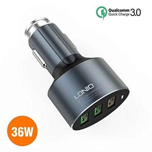 Ldnio Quick Charge 3.0 36W Car Charger, QC3.0 Cigarette Lighter Power Adapter DC Outlet Splitter for iPhone X 8 7 / 6s / Plus, iPad Pro / Air 2 / mini, LG, Galaxy S9 Plus, QC3.0 Phone Charger (3 port)