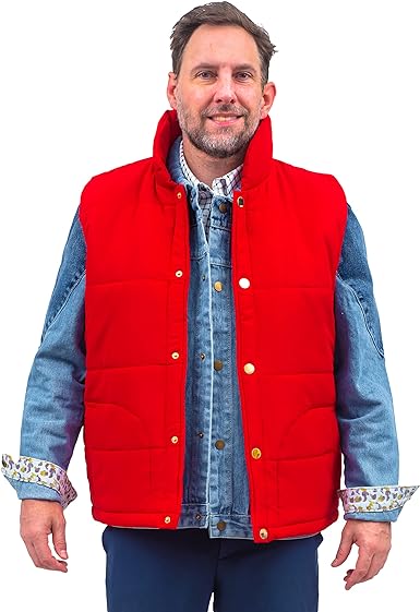 Adult Unisex Marty McFly Denim Shirt Red Puffy Vest Halloween Cosplay Costume