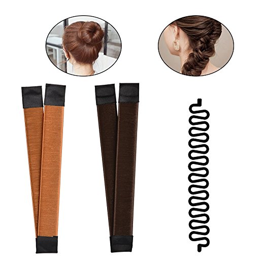 TIMESETL 2pcs Hair Bun Maker (Brown/Blonde)   1pcs Fashion French Hair Braiding Tool Magic DIY Hair Twist Styling (Black)