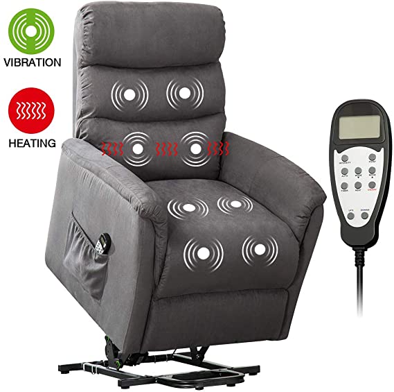 Lift Chairs for Elderly, Bonzy Home Massage Recliner Chair with Heat, Power Remote Control Electric Recliner Sofa for Living Room Bedroom with Vibration,Widen Back,Side Pocket(Smokegray)
