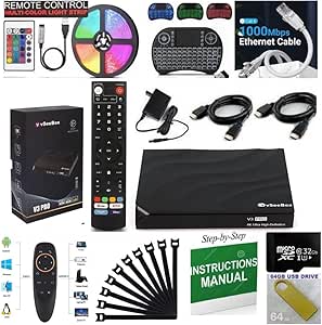 V S-e-e V3 Pro 2024 Newest Version 8K Bundle, with Voice, Keyboard and air Mouse Remote, Backlit, 2 HDMI Cables, Detailed Setup Guide - Android 11, 4GB RAM, 64GB Storage, Customer Support