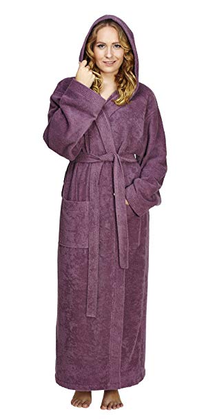 Arus Women's Pacific Style Full Length Hooded Turkish Cotton Bathrobe