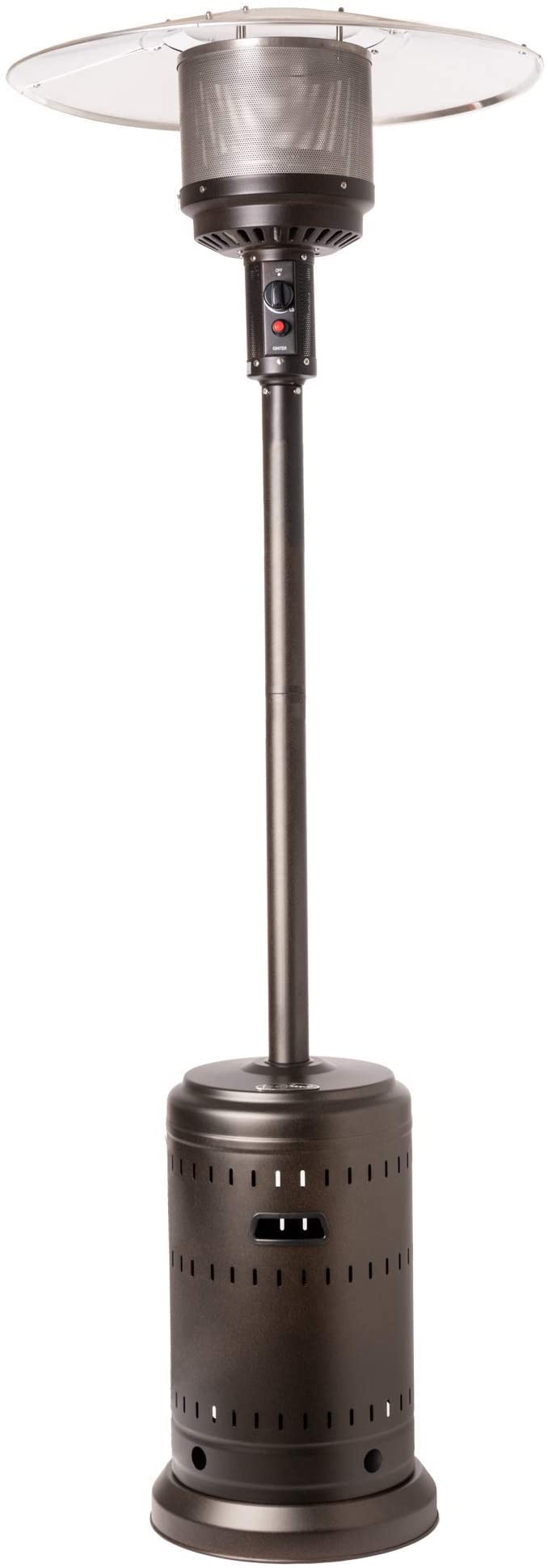 Fire Sense Espresso Finish Commercial Patio Heater with Wheels | Powder Coated Steel Construction | Uses 20 Pound Propane Tank | 46,000 BTU Output | Piezo Ignition System | Portable Outdoor Heat Lamp