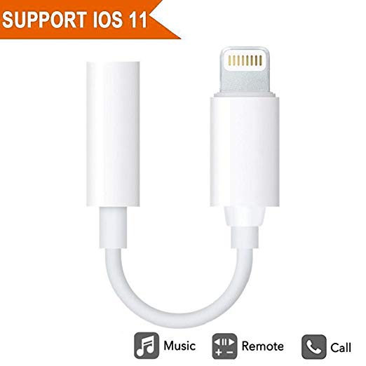 iPhone X Adapter Headphone Jack, iPhone X Headphone Adapter, Lightning to 3.5 mm Headphone Jack Adapter Compatible iPhone X/iPhone 8/8Plus iPhone 7/7Plus Support iOS 11 Later