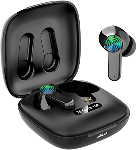 Wireless Earbuds Bluetooth 5.0 Headphones with 24Hrs Charging Case,IPX5 Waterproof Earbuds Built-in Mic Single/Twin Mode,3D Stereo Earphones,Suitable for iPhone/Android