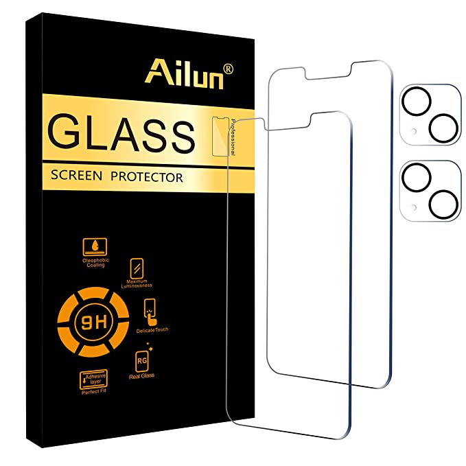 Ailun 2 Pack Screen Protector for iPhone 13 [6.1 inch Display]with 2 Pack Tempered Glass Camera Lens Protector,[9H Hardness]-HD