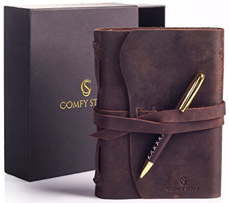 Vintage Leather Journal - Travel Diary For Men & Women 7”x5”- LUXURY Gift Set (3in1) - Handmade Journal, Gold Pen and Gift Box