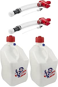 VP Racing Fuels 5 Gallon No Spill Trigger Fuel Hose Control System (2 Pack) with 5 Gallon Square Portable Utility Jug, White and Patriotic (2 Pack)