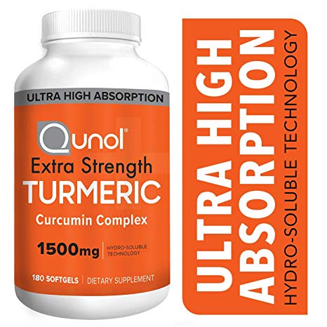 Turmeric Curcumin Softgels, Qunol with Ultra High Absorption 1500mg, Joint Support, Dietary Supplement, Extra Strength, 180 Softgels