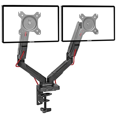 Duronic Monitor Arm Stand DMDC52 | Dual Desk Mount for Two 13”-24” LED/LCD PC/TV Screens | Adjustable Support | Gas Powered | VESA 75/100 Bracket | (Tilt -90°/ 85°, Swivel 180°, Rotate 360°)