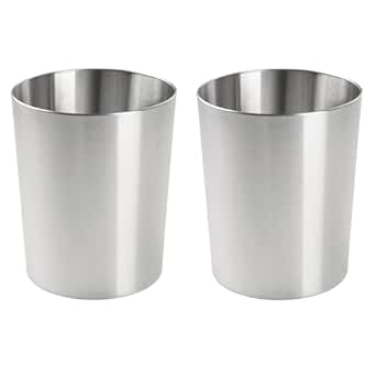 iDesign Small Stainless Steel Round Bathroom Trash Set of 2-Brushed Waste Can, Stainless