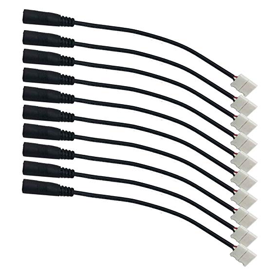 LightingWill 10pcs Pack Strip to DC female plug Solderless Snap Down 2Conductor LED Strip Connector for Quick Splitter Connection of 10mm Wide 5050 5630 Single Color Flex LED Strips