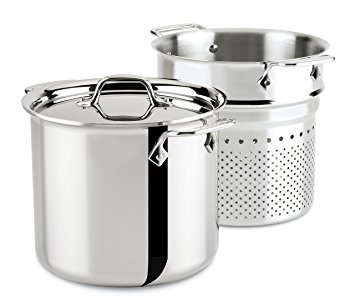 All-Clad 4807 Stainless Steel Tri-Ply Bonded Dishwasher Safe Pasta Pentola with Insert / Cookware, 7-Quart, Silver