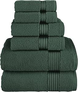 Elegant Comfort Premium Cotton 6-Piece Towel Set, includes 2 Washcloths, 2 Hand Towels and 2 Bath Towels, 100% Turkish Cotton - Highly Absorbent and Super Soft Towels for Bathroom, Hunter Green