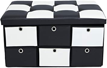 B.N.D TOP Folding Storage Ottoman Bench, Storage Chest Footrest Padded Seat, Faux Leather, Black & White 30 Inches use it as Shoe Storage Seat or Blanket Chest Black & White Bench (30" Drawer)