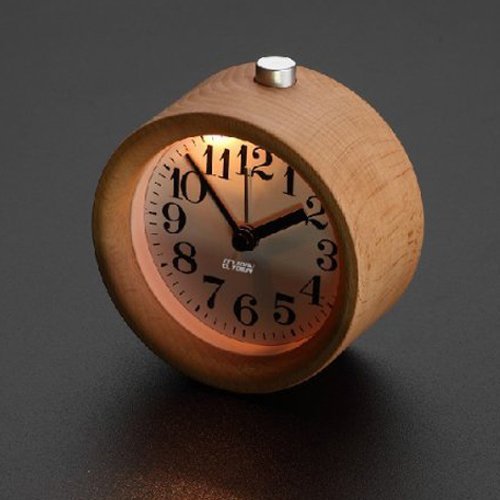 ECVISION® Handmade Classic Small Round Silent table Snooze beech Wood Alarm Clock with nightlight