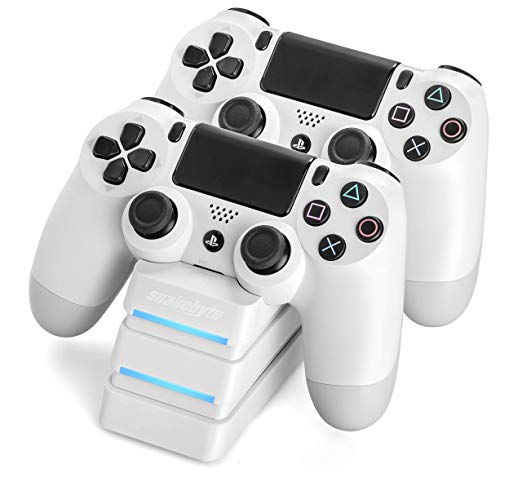 Snakebyte PS4 Twin Charge 4 - Twin Docking Station for 2 PlayStation 4 Dualshock Controller / Gamepad - Dual Charger, PlayStation 4 Charging Station for Sony Playstation4 / PS4 / PS4 Slim / PS4 Pro Controller, White