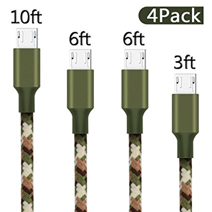 AOFU Micro USB Cable,4Pack 3FT 6FT 6FT 10FT Nylon Braided High Speed Android Charger USB to Micro USB Cable Samsung Fast Charger Charging Cord for Samsung Galaxy S7 Edge/S6/S4/Note