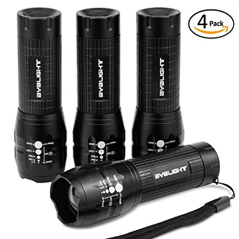 Pack of 4, LED Pocket Torch, BYBLIGHT Super Bright 150 Lumen 3-Mode Zoomable LED Flashlight Torch